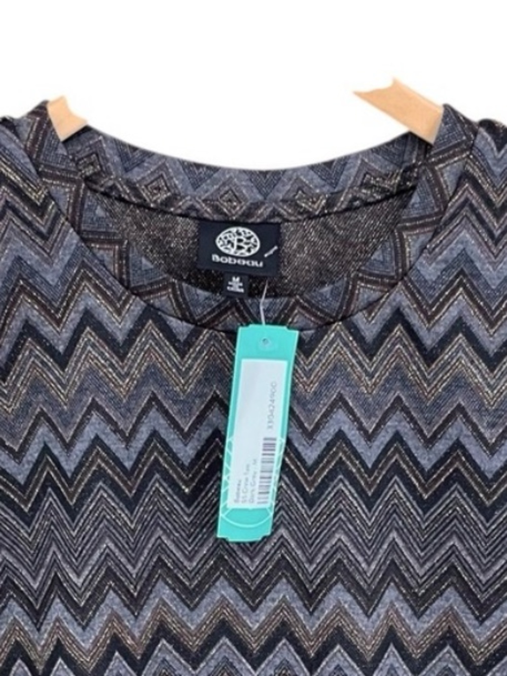 Bobeau Chevron Patterned Crew – Metallic Copper Threads, NWT